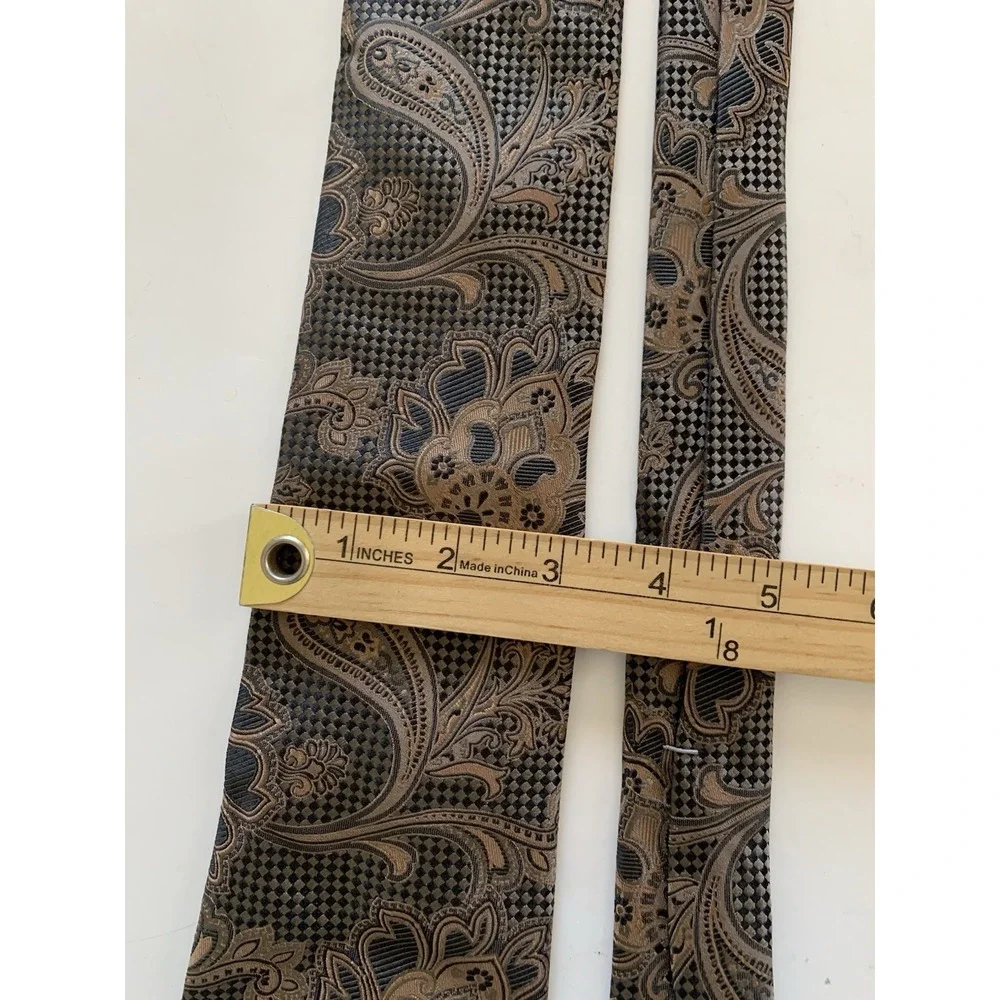 XMI Platinum Italian Silk Tie Men Brown Paisley Floral Jacquard Necktie 58